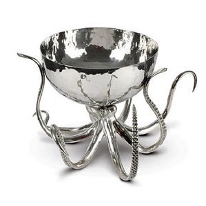 Bol décoratif en métal pour fruits et noix, acier inoxydable argenté avec papillon, cuisine personnalisée et durable - Product Image 3