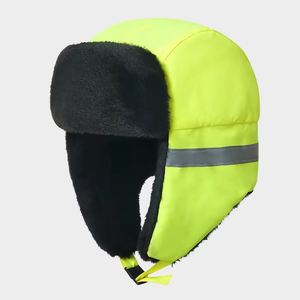 High Visibility Viz <b>Hat</b> Trapper Bomber <b>Faux</b> Rabbit <b>Fur</b> Earflap - Product Image 1
