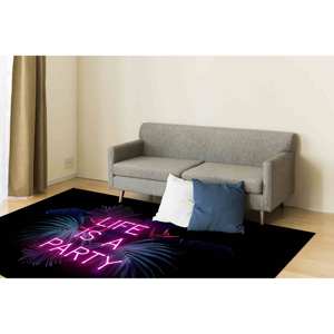 Tropical Neon 'Life is a Party' Printed <b>Rug</b> - Modern Pattern,<b>Chenille</b> <b>Rug</b> - Product Image 4