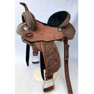 Sillín de caballo de cuero genuino barril ecuestre Racing Western Trail tallado 10-18 100% calidad Premium - Product Image 1