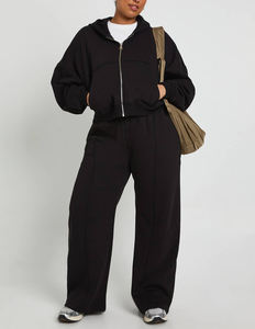 Custom Logo Embroidery Printing for Women Wholesale Eco-Friendly Hooded Heavyweight Thick <b>Fleece</b> Solid <b>Black</b> Winter Streetwear - Product Image 4