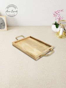 Plateau de service élégant en bois fait à la main avec poignées en fer noir élégant et fonctionnel pour une utilisation en cuisine pour la décoration de collations de petit déjeuner - Product Image 3