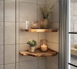 Handmade Warm Wood Slab <strong>Rustic</strong> Floating <strong>Shelf</strong> Irregular Live Edge <strong>Corner</strong> Display <strong>Shelf</strong> for Wall Decor Storage Holders &amp; Racks - Product Image 6