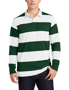 T-shirt à col polo en coton rayé surdimensionné à manches longues pour homme, fabriqué par OEM, avec logo personnalisé - Product Image 4