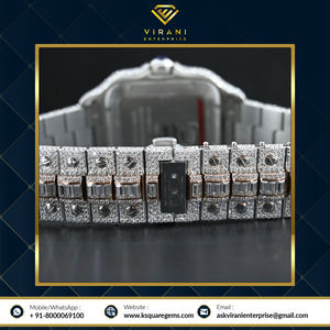 Montre analogique luxueuse unisexe cloutée style antique en acier inoxydable VVS clarté Moissanite diamant affaires mode personnalisée - Product Image 4