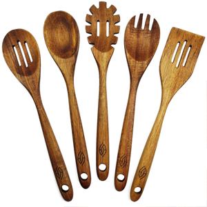 Juego de servidor de ensalada de madera de acacia natural, utensilios de cocina de lujo ecológicos de 4 piezas, herramientas de cocina caseras hechas a mano - Product Image 5
