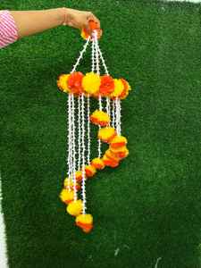 Centre de table en chandelier de marigold indien, fleurs artificielles avec tube rose Jhoomar Lilly pour mariage, maison, balcon et décorations de temple - Product Image 4