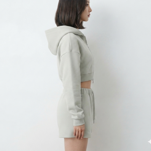 OEM Custom Logo Light Gray <b>Cropped</b> <b>Hoodie</b> Streetstyle Sports Cotton Soft Comfortable Casual Oversized <b>Zip</b> <b>up</b> <b>Hoodie</b> for Women - Product Image 6