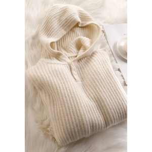 Sweat à capuche femme pull veste ample printemps et automne pure laine à capuche tricoté base décontractée avec capuche - Product Image 4