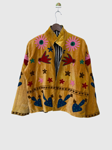 Veste en velours brodée à la main avec col mandarin, manches longues, style Prairie Chic, pour adulte, idéale pour le printemps - Product Image 1