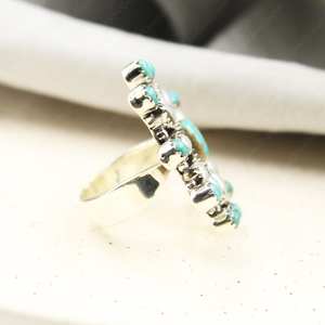 Anillo ajustable de Plata de Ley 925 turquesa y Perla hecho a mano-Anillo llamativo para mujer - Product Image 2