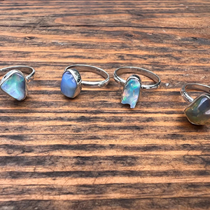 Dainty 925 Sterling <b>Silver</b> <b>Opal</b> Rough Mix Shape Gemstone Engagement <b>Rings</b> Plated <b>Opal</b> Bezel Set Stone Wedding <b>Ring</b> Gift For Her - Product Image 1
