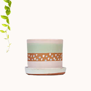 Elegant Cylinder <b>Terracotta</b> Pink Painted <b>Flower</b> <b>Pot</b> with Bottom Tray for Plants & Container Gardens - Product Image 1