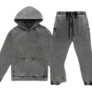 <b>Grey</b> Acid Washed Hoodie Tracksuit <b>Men</b> Fleece Pullover <b>Sweatshirt</b> Jogger Pants Set Casual Streetwear Winter Sports Outfit - Product Image 4