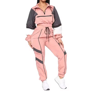 Nouveau style Logo personnalisé femmes décontracté solide longueur régulière hiver à manches longues polaire à capuche survêtement empilé pantalon - Product Image 1