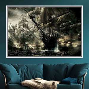 Printed Canvas: Abstract Pirate Battle - Elegant Office Wall Decor,WHITE <b>FRAMED</b> CANVAS - Product Image 1