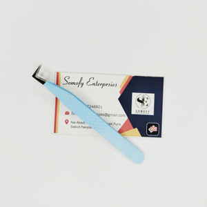 Pinzas para pestañas profesionales de acero inoxidable japonesas con volumen de 90 grados, punta de fibra duradera con agarre de Diamante Azul cielo - Product Image 2