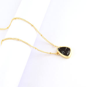 New Collection Yellow Gold Plated Beaded <b>Chain</b> Necklace Natural Snowflake Obsidian Fancy Shape Pendant for Weddings Engagements - Product Image 1