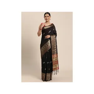 Indischer traditioneller Saree reiner Saree aus Baumwolle mit Block druck