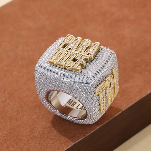Anillo de Campeonato con Nombre de Letra, Diseño de Dos Tonos, Joyería Hip Hop, Plata 925, Diamante Moissanita VVS Baguette para Hombre - Product Image 3