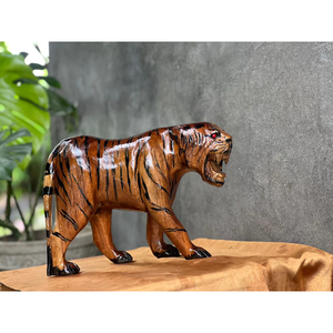 Par de estatuas de tigre de madera talladas a mano, altura de 11 pulgadas, 17 pulgadas, 18 pulgadas, escultura decorativa para el hogar y el jardín - Product Image 2