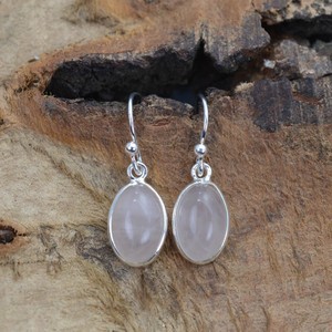 925 Sterling Silver Bohemian Style <b>Earrings</b> Fashionable Peace Pattern <b>Rose</b> <b>Quartz</b> Gemstone Natural Stone Bezel Anniversary - Product Image 4