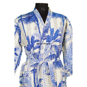 Robe kimono longue pour femme à imprimé floral, col en V, cordon de serrage, longueur intégrale, tissu écologique, ethnique, traditionnelle, vintage, indienne - Product Image 4