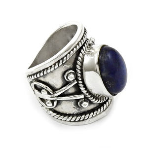 Anillos de ajuste de bisel de lapislázuli Natural de Plata de Ley 925 personalizados, anillo de fiesta de piedras preciosas Vintage hecho a mano para mujer, joyería fina - Product Image 1