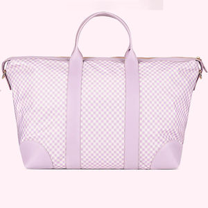 กระเป๋ากีฬาสำหรับผู้หญิงกระเป๋าเดินทางกระเป๋าดัฟเฟิลสำหรับผู้หญิงกระเป๋าไนลอนลายตารางสีม่วงกระเป๋าวันหยุดสุดสัปดาห์ - Product Image 5