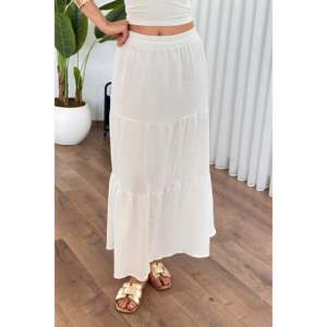 Jupe longue en mousseline de coton blanc coupe trapèze - Vente en gros - Product Image 3