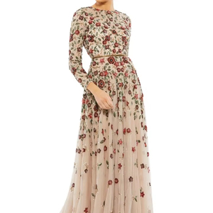 Robe de soirée longue à manches longues en polyester à paillettes et perles, élégance des années 1980, tentations aquatiques, fente, pour les soirées et les bals - Product Image 2