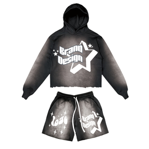 2024 New Arrival Custom Cropped Hoodie and <b>Shorts</b> Set Acid Wash Tracksuit Jogger for <b>Men</b>/Women Winter Logo Feature - Product Image 5