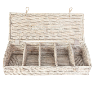 Cesta de Té Circular Simple de 5 Secciones de Ratán Natural Ecológico de Sisu Handicraft, Diseño Flexible con Tapa, Multiusos, Apta para Alimentos - Product Image 1