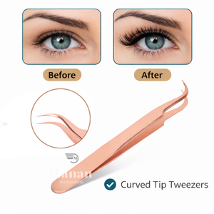 แหนบต่อขนตาแบบมืออาชีพ สีโรสโกลด์ ปลายโค้ง วัสดุสแตนเลส - Product Image 4
