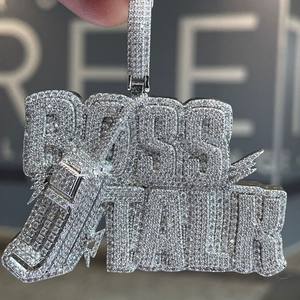 Collar con Colgante de Letra y Nombre en Oro Blanco de Primera Calidad con Micro Pavé de Circonitas, Joyería Hip Hop, Parte Trasera Sólida, Estilo Urbano - Product Image 3