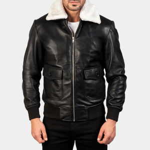 Chaqueta de Cuero para Hombre, Estilo Bomber, con Cuello de Piel de Oveja Extraíble, Moda Urbana, Cuero Genuino - Product Image 1