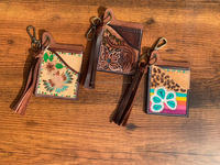 Nouvel arrivage Porte-cartes ATM en cuir véritable à motif floral Étui élégant et mignon Petit porte-cartes à pompons de la mode occidentale avec porte-clés