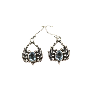 Boucles d'oreilles tendance en argent sterling 925 avec topaze bleue, bijoux faits à la main, style bohème, pour femmes, cadeau pour filles - Product Image 1