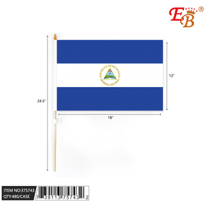 Bandera de mano de Nicaragua 12,5 \ "x18 \" Logotipo personalizado Impresión digital Nylon y poliéster para exhibición y gráficos de automóviles - Product Image 1
