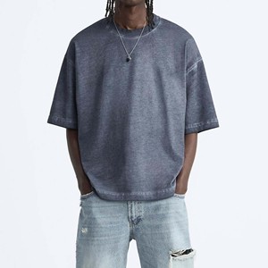 T-shirt poids lourd lavé à l'acide personnalisé pour hommes 100% coton grande taille manches courtes design surdimensionné 100% polyester/coton - Product Image 5