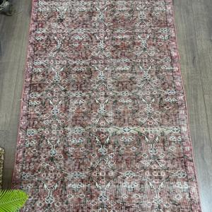 Turkish Vintage Accent Rug 2.7x5.9 ft, <b>Red</b> <b>Wool</b> Rug - Product Image 3