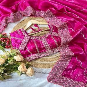 Designer Fancy Trending Outfit <b>Hot</b> Selling Best Zimmy Choo Silk With Embroidery Sequence Work <b>Sarees</b> And Blouse - Product Image 1