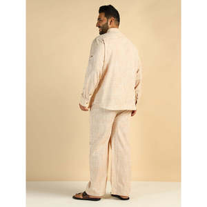 Amanush <b>Men's</b> Off White Handloom Cotton Plus Size Kurta With Mandarin Collar Short Sleeve Casual Summer Shirt Loose Fit - Product Image 4
