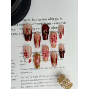 Crimson Blossom Press-On Nail Art - Elegantes pegatinas para uñas para mujer - Product Image 4