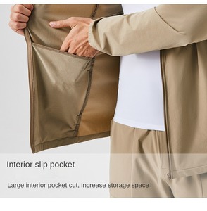 แจ็คเก็ตกันลมกันน้ำมีฮู้ดมีซิปปิดปกเสื้อพับลงผ้าใบบุตาข่ายผ้าลินินย้อมสีธรรมดาสำหรับฤดูใบไม้ร่วง - Product Image 4