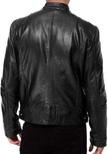 แจ็กเก็ตหนังแท้สำหรับผู้ชายคอตั้ง, เสื้อมีฮู้ดระบายอากาศได้แบบลำลองมีซิปปิดโลโก้ด้านหน้าความหนามาตรฐาน - Product Image 2