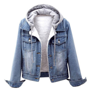 Women Winter Autumn Detachable Hat <b>Hoodie</b> Jacket <b>Sherpa</b> Fur Fleece <b>Lined</b> Jean Trucker Jacket Coat for Ladies - Product Image 1