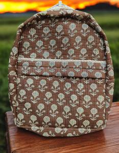 กระเป๋าเป้สะพายหลังผ้าฝ้ายพิมพ์ลายด้วยมือ แบบควิลท์ ขนาดใหญ่ น้ำหนักเบา มีซิป - Product Image 2