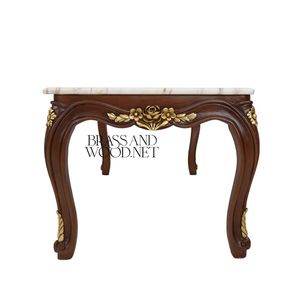 Mesa Auxiliar Cuadrada de Lujo con Tapa de Mármol Blanco Veteado y Patas de Madera de Palisandro Talladas a Mano para una Decoración Interior Clásica y Elegante - Product Image 6