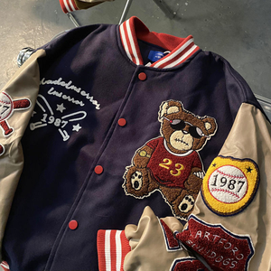 Custom Retro <b>Men's</b> Baseball Varsity <b>Jacket</b> Colorful <b>Long</b> Sleeve Chenille Embroidery Canvas Loose Fit Windproof Breathable New - Product Image 5